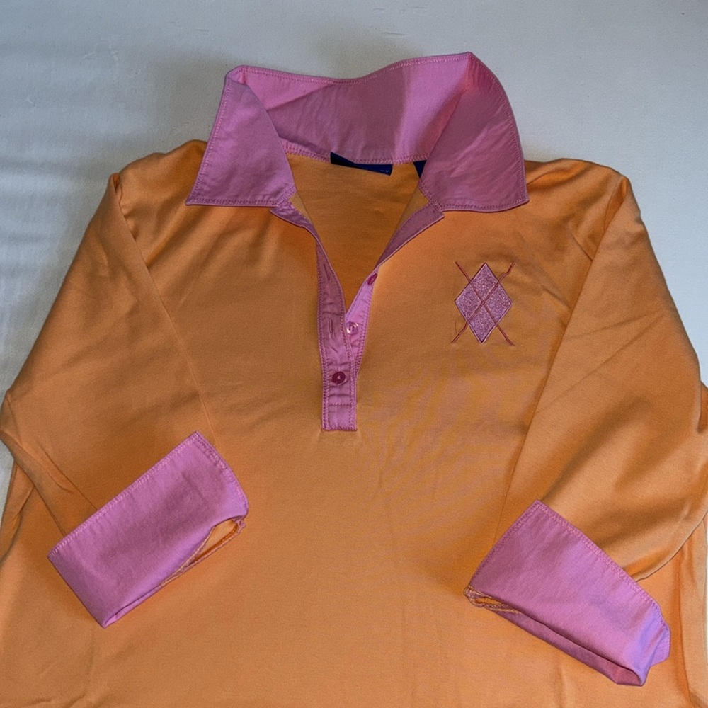 Karen Scott Sport shirt 3/4 optional cuffed sleeve cotton orange pink Sz L